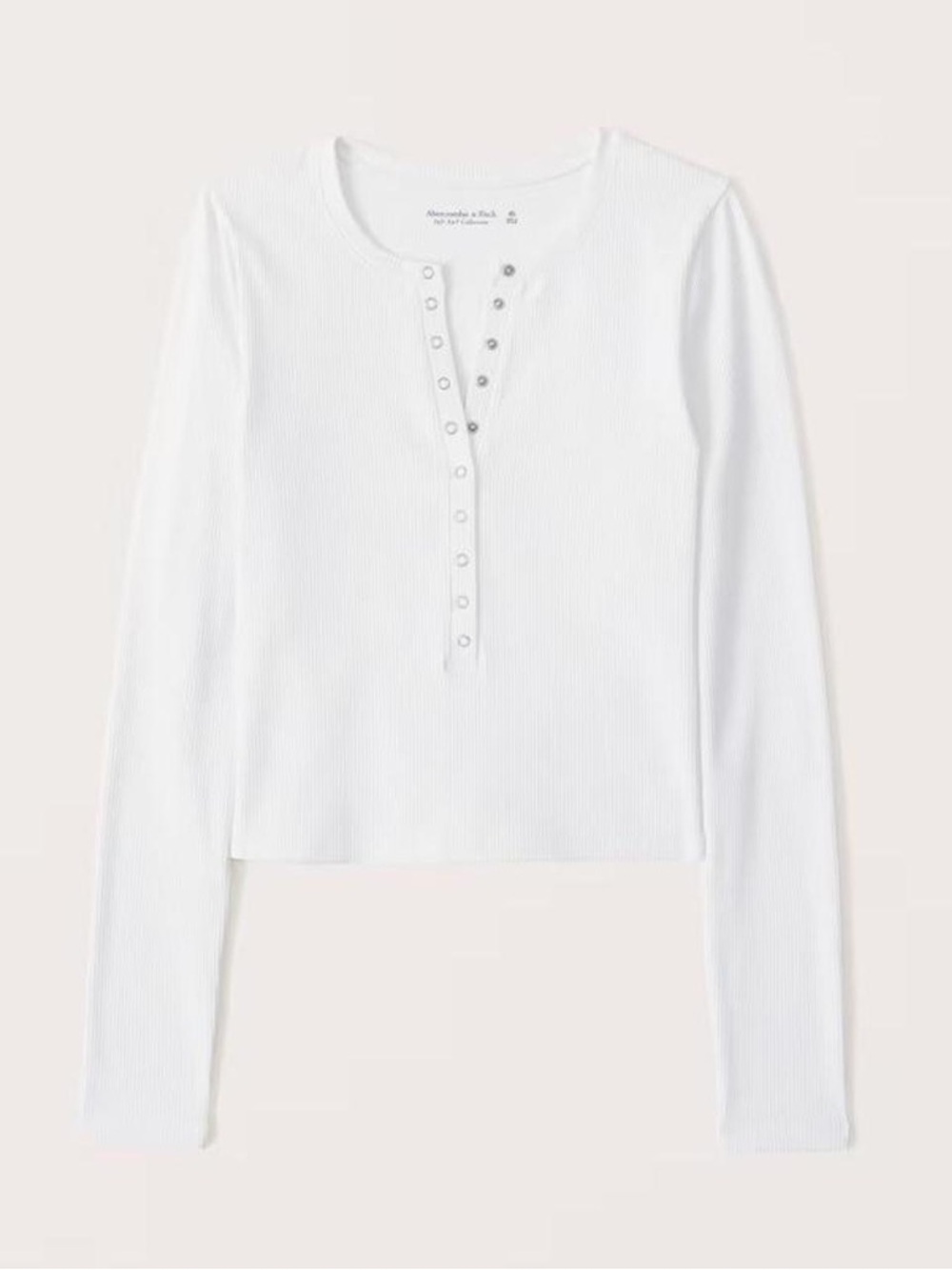 Abercrombie & Fitch White Ribbed Snap-Front Long Sleeve Top
